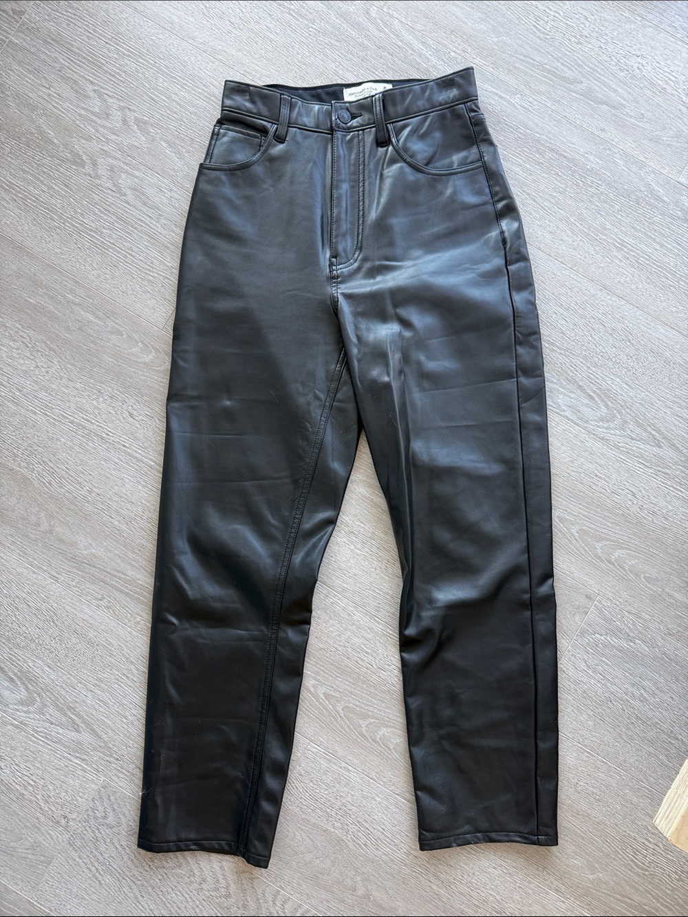 Abercrombie Black Vegan Leather Ankle Straight Ultra High Rise Pants